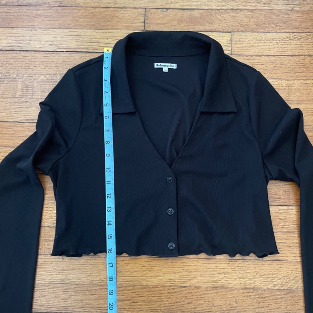 Reformation Women's Cropped Top Collared Button Front Ribbed Sz L - Picture 3 of 7